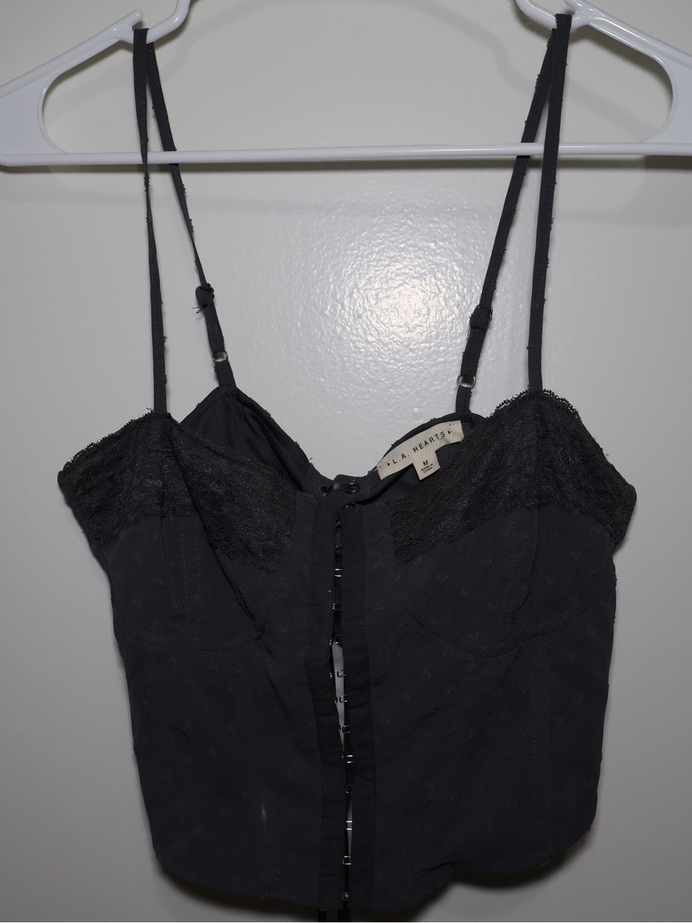 La Hearts dark grey Lace-Trim Front Hook Cami